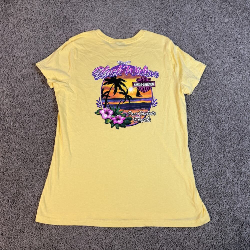 Harley-Davidson Shirt Womens M Yellow Black Widow Port Charlotte Florida Graphic